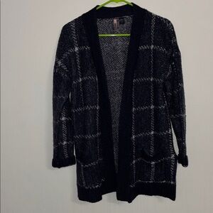 Love By Design Plaid Open‑Front Cardigan – Navy/Grey, Women’s Large
